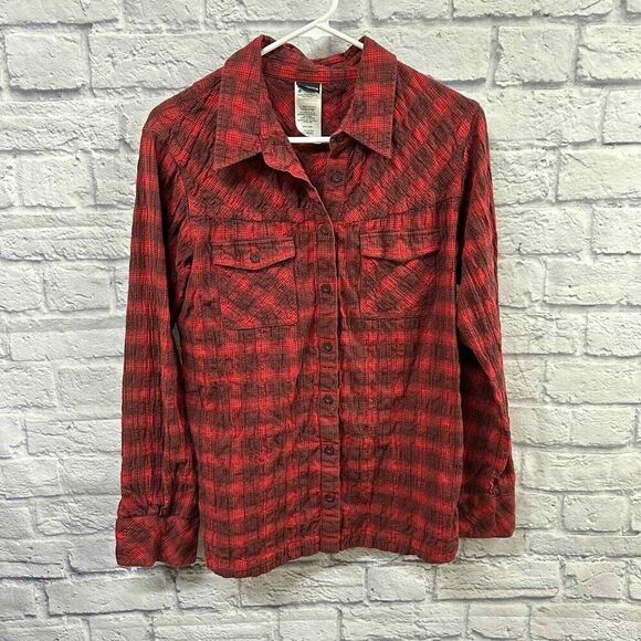 Patagonia Button Down Womans 10 Red Plaid Long‎ Sleeve - Picture 1 of 5